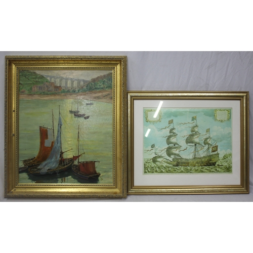 82 - FRAMED NAUTICAL PRINT AND FRAMED OIL ON BOARD