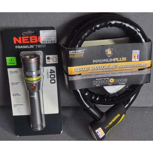 92 - MAGNUM PLUS MAG SHIELD CABLE LOCK & NEBO 400 LUMENS TORCH (A1,A7)