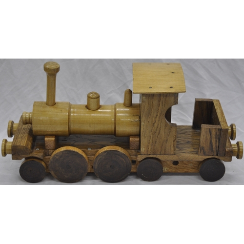 94 - WOODEN MODEL TRAIN WITH TENDER, TRACTOR AND ROLLER