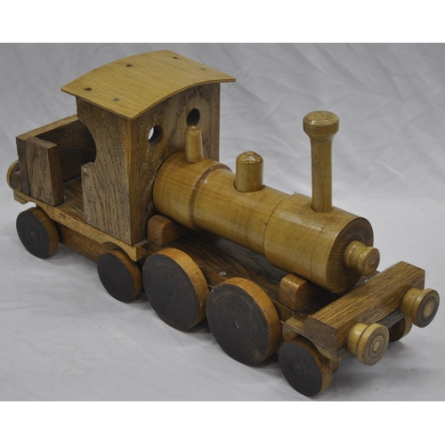 94 - WOODEN MODEL TRAIN WITH TENDER, TRACTOR AND ROLLER