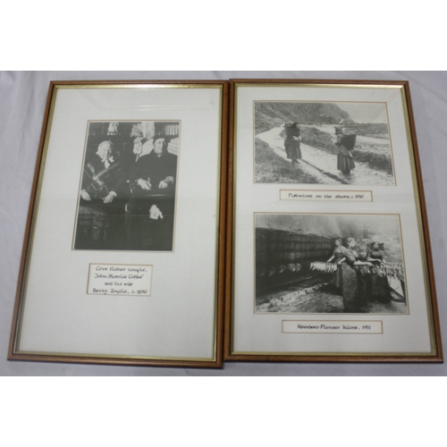 97 - OCTAGONAL MIRROR (DAMAGED - 1 PANEL MISSING), 3 FRAMED HISTORIAL PHOTO SETS AND FRAMED SAMPLER