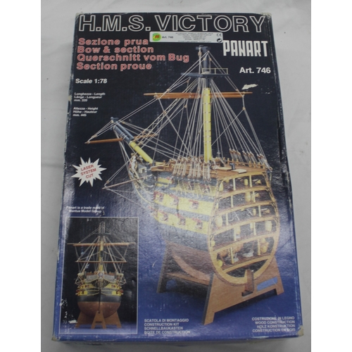 98 - 4 MODEL BOAT KITS - PANART HMS VICTORY BOW AND SECTION, SERGAL SHARKE ENGLISH SHOONER 1711, SERGAL R... 