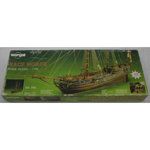 98 - 4 MODEL BOAT KITS - PANART HMS VICTORY BOW AND SECTION, SERGAL SHARKE ENGLISH SHOONER 1711, SERGAL R... 