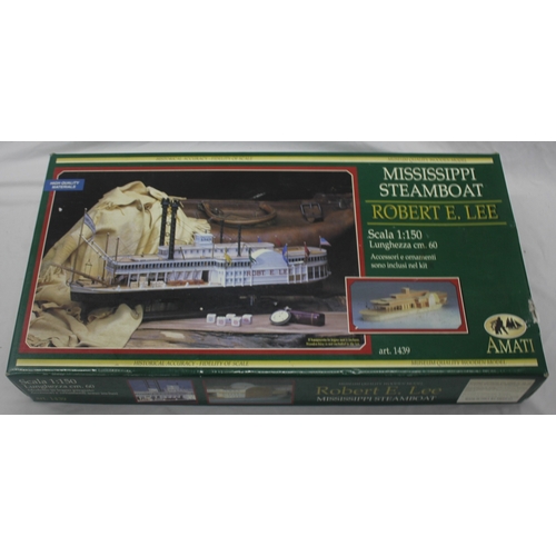 103 - 3 MODEL BOAT KITS - HM MORTAR VESSEL CONVULSION, YACHT ARMATO BRANDE BURGHESE AND MISSISSIPPI STEAM ... 