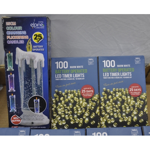 126 - 10 SETS OF 100 LED TIMER LIGHTS AND 25cm COLOUR CHANGING CANDLE