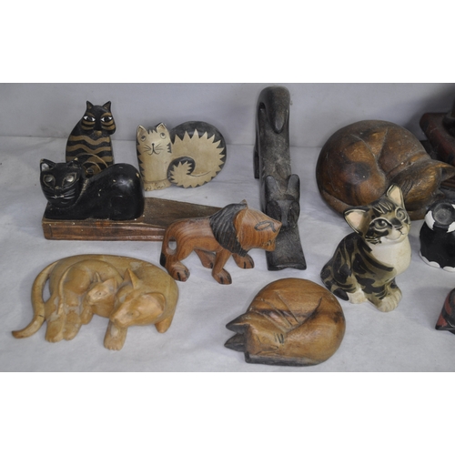 1 - VARIOUS WOODEN CAT ORNAMENTS