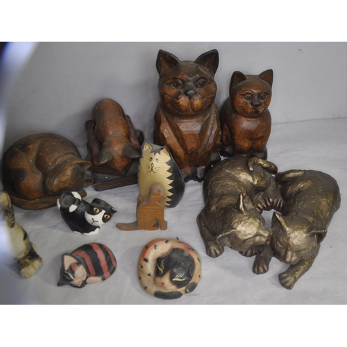 1 - VARIOUS WOODEN CAT ORNAMENTS