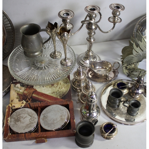 41 - BOX OF SILVER PLATED ITEMS AND SOME PEWTER