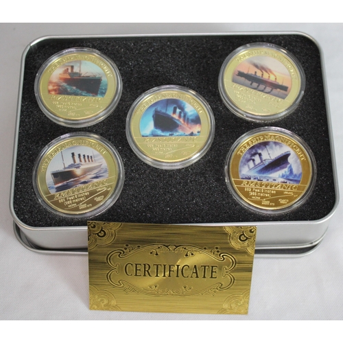 368 - SET OF 5 RMS TITANIC COINS WITH CERTIFICATE