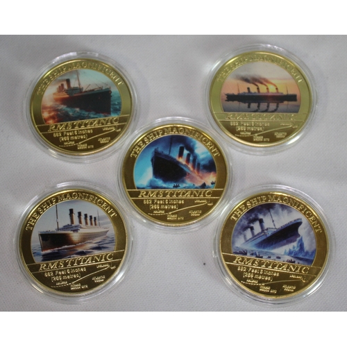 368 - SET OF 5 RMS TITANIC COINS WITH CERTIFICATE