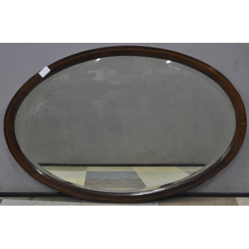 67 - PAIR OF ANTIQUE OVAL LANDSCAPE PAINTINGS AND INLAID FRAME OVAL MIRROR