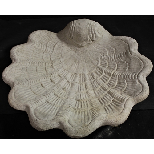69 - STONEWORK SHELL BIRD BATH ON DECORATIVE BASE (13