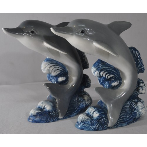 84 - 4 DOLPHIN ORNAMENTS: 2 POOLE & 2 REGENCY FINE ARTS (SOME DAMAGE)