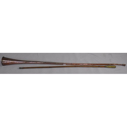 103 - COPPER HUNTING HORN AND VARIOUS BRASSWARE