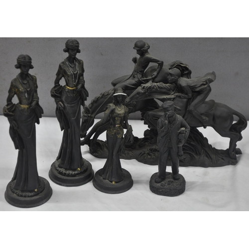120 - VARIOUS FIGURINES AND 2 RUGBY BALL ORNAMENTS