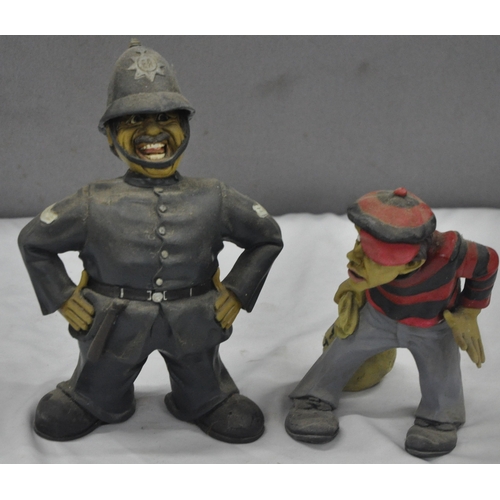 120 - VARIOUS FIGURINES AND 2 RUGBY BALL ORNAMENTS