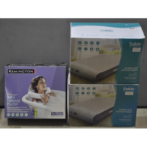 126 - 2 SABLE QUEEN SIZE AIR MATTRESSES AND REMINGTON BATH MASSAGE PILLOW