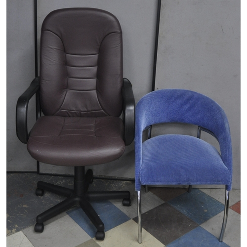 127 - SWIVEL OFFICE ARMCHAIR AND PRIMO CHROME BASED CHAIR