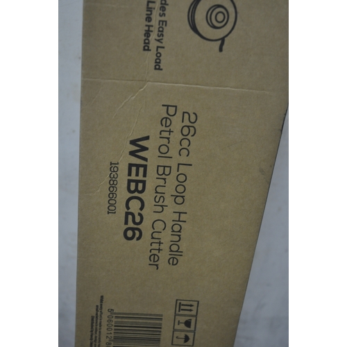 128 - NEW AND BOXED WEBB 26cc LOOP HANDLE PETROL BRUSH CUTTER
