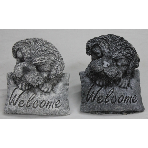 130 - 4 GARDEN ORNAMENTS - 2 WELCOME PUPPY, 1 TORTOISE AND 1 CROESO GNOME