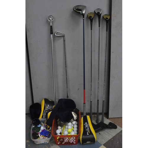 142 - GOLF CLUBS, BALLS, TEES AND BALL COLLECTOR