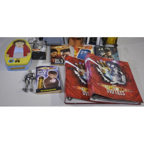173 - BOX OF TELEVISION THEME ITEMS INCLUDING DOCTOR WHO AND TOP GEAR