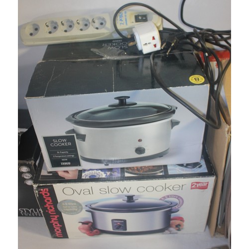 158 - VARIOUS KITCHEN APPLIANCES - SOME WITH EU ELECTRIC PLUGS, CONVERTER ELECTRIC PLUG AND EXTENSION BLOC... 