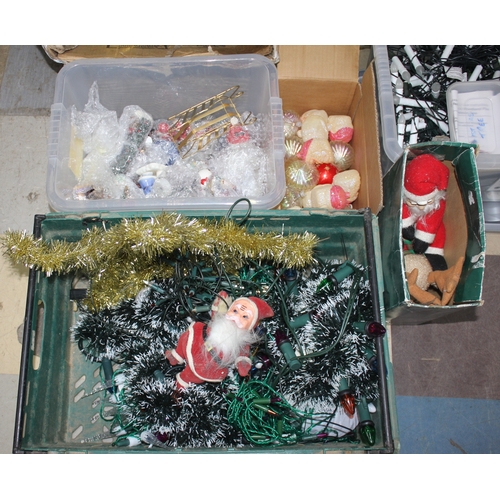 9 - WOODLAND PINE CHRISTMAS TREE, FIBRE OPTIC TREE, QUANTITY OF CHRISTMAS LIGHTS AND DECORATIONS