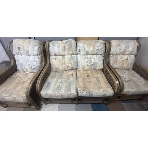 10 - THREE PIECE CONSERVATORY SUITE PLUS MATCHING GLASS TOP COFFFEE TABLE