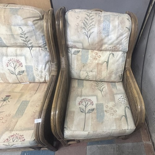 10 - THREE PIECE CONSERVATORY SUITE PLUS MATCHING GLASS TOP COFFFEE TABLE