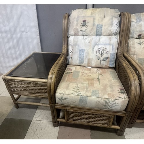 10 - THREE PIECE CONSERVATORY SUITE PLUS MATCHING GLASS TOP COFFFEE TABLE