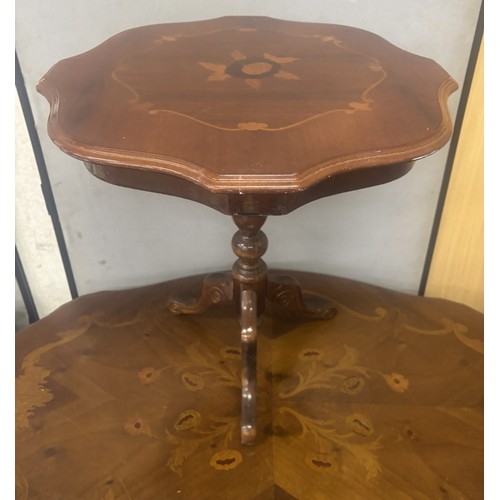 16 - INLAID COFFEE TABLE AND 3 OCCASIONAL TABLES