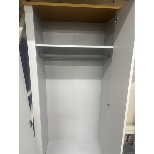 23 - GREY & WOODGRAIN DOUBLE DOOR WARDROBE - DOOR NEEDS REFIXING