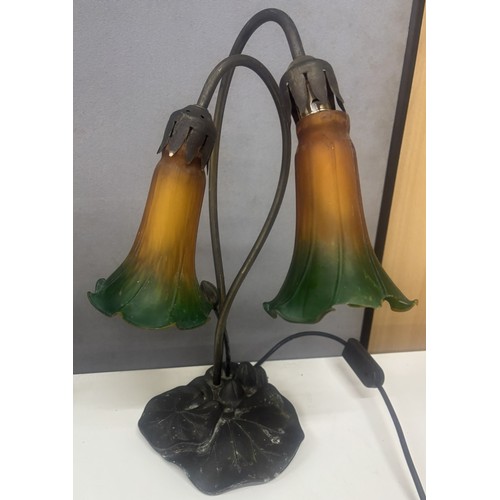 24 - 2 TABLE LAMPS WITH COLOUR GLASS SHADES - WORKING