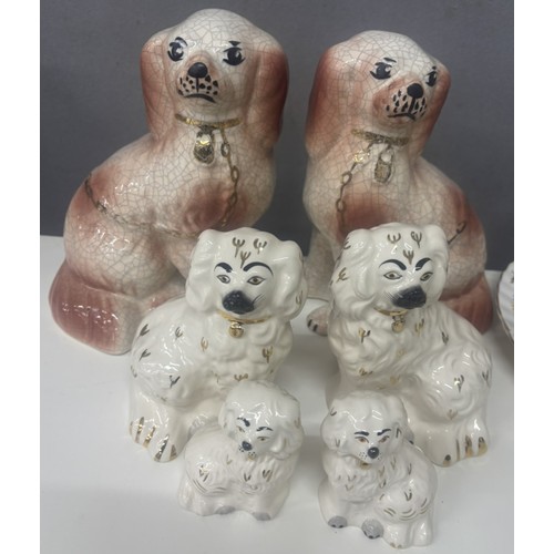 25 - VARIOUS ITEMS INCLUDING STAFFORDSHIRE DOGS, DENBY CUPS AND SAUCERS, PORTMEIRION, ETC