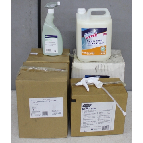 16 - BOX OF DIVERSEY OXIVIR PLUS EMPTY 500ml SPRAY BOTTLES, 12 x 750ml KITCHEN CLEANER DEGREASER, 2 x 5L ... 