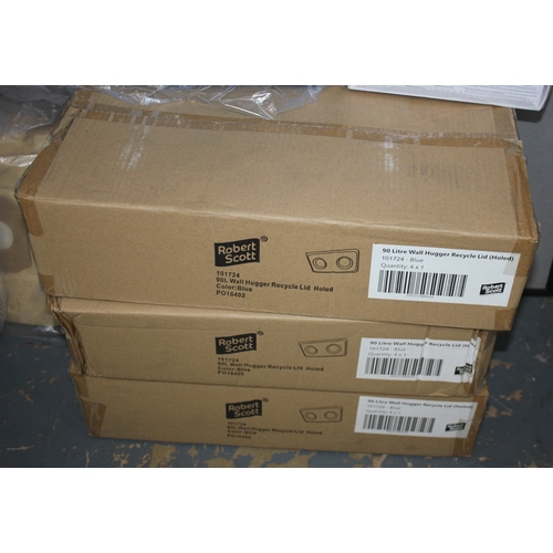 17 - 12 x 9ol WALL HUGGER RECYCLE LIDS, 5x200 NITRILE GLOVES, BLUE PLASTIC BIN, VACUUM BAGS, SCOURERS