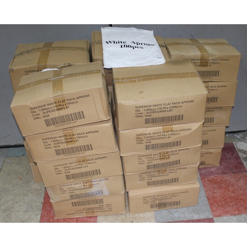 28 - 27 BOXES (10 PACKS OF 100 PER BOX) SUPERIOR WHITE FLAT PACK APRONS