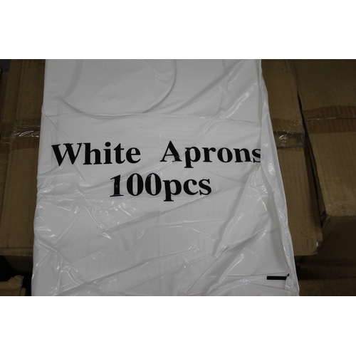 28 - 27 BOXES (10 PACKS OF 100 PER BOX) SUPERIOR WHITE FLAT PACK APRONS