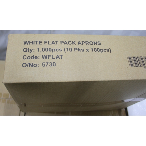 32 - 25 BOXES (10 PACKS OF 100 PER BOX) WHITE FLAT PACK APRONS