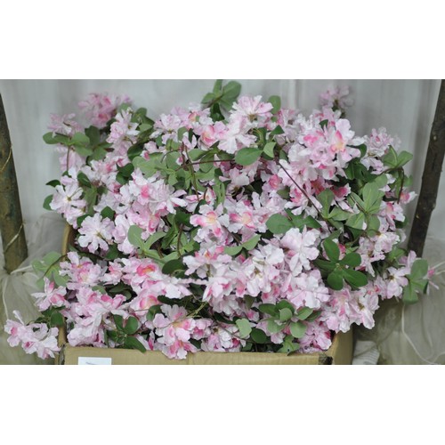 34 - PAIR OF ARTIFICAL BAY TREES AND 20 ARTIFICIAL PINK BLOSSOM GARLANDS