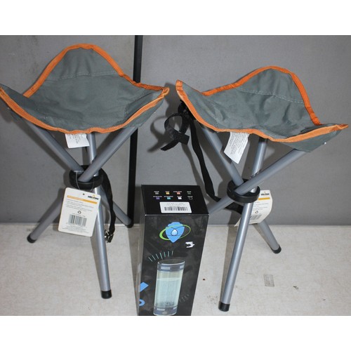 42 - PORTABLE GAS STOVE, CAMELBACK RUCKSACK, 2 FOLDING STOOLS AND HYDROGEN WATER BOTTLE
