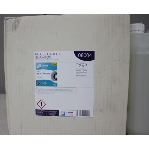 45 - 4 x 5L PREMIERE PRODUCTS PPCS8 CARPET SHAMPOO AND 5L BIO HYGIENE SOFT FABRIC CLEANER