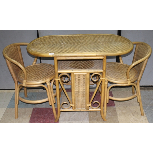 52 - BAMBOO AND CANE BISTRO DINING SET COMPRISING OF TABLE AND 2 CHAIRS