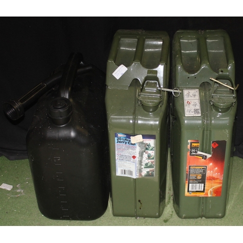 63 - 2 x CARPLAN 5L FUEL CANS AND 20L PLASTIC FUEL CAN