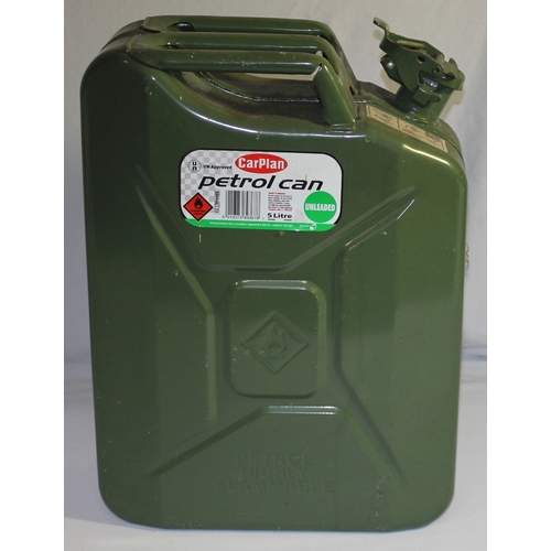 63 - 2 x CARPLAN 5L FUEL CANS AND 20L PLASTIC FUEL CAN