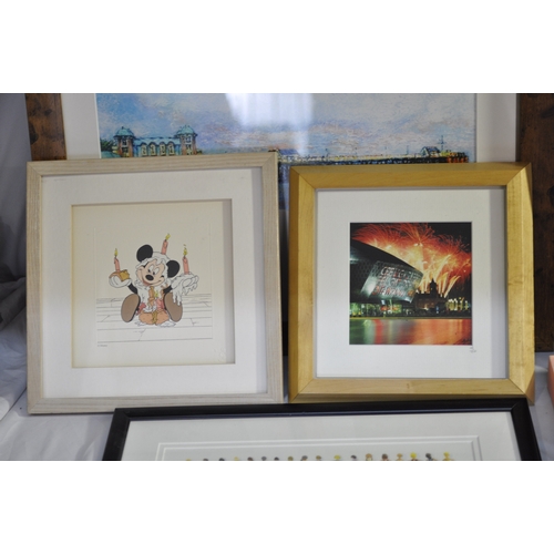 65 - FRAMED MIRROR AND QUANTITY OF PICTURES