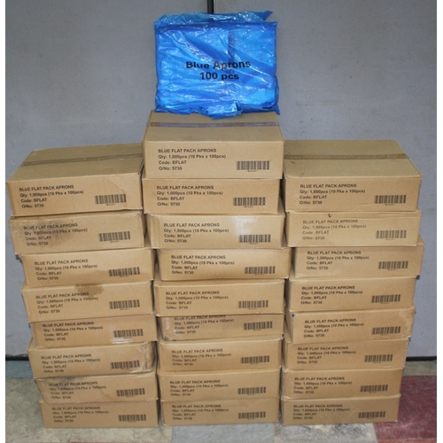 67 - 36 BOXES (10 PACKS OF 100 PER BOX) BLUE FLAT PACK APRONS
