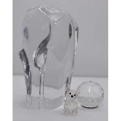 76 - ORREFORS CRYSTAL ELEPHANT FIGURINE, SWAROVSKI TEDDYBEAR AND CRYSTAL PAPERWEIGHT