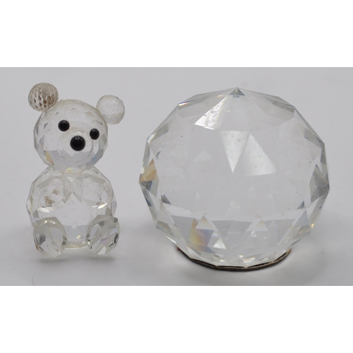 76 - ORREFORS CRYSTAL ELEPHANT FIGURINE, SWAROVSKI TEDDYBEAR AND CRYSTAL PAPERWEIGHT